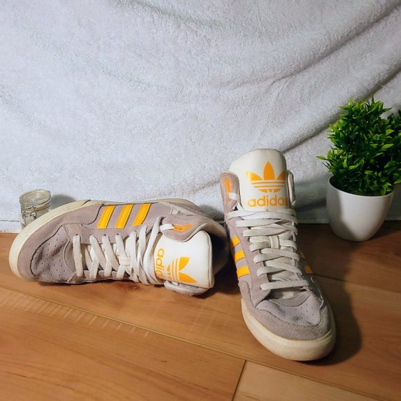 Adidas-  Extaball High Tops, light grey, white, gold/yellow, size 9 (womens) - Picture 4 of 5